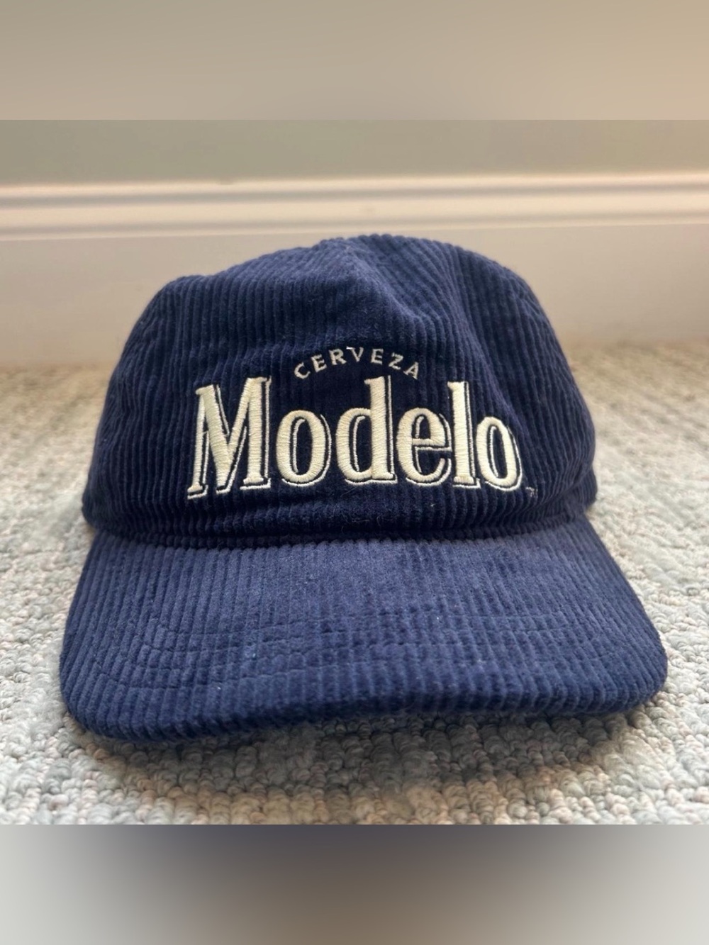 ModelCo Navy Corduroy Baseball Cap with White Embroidery